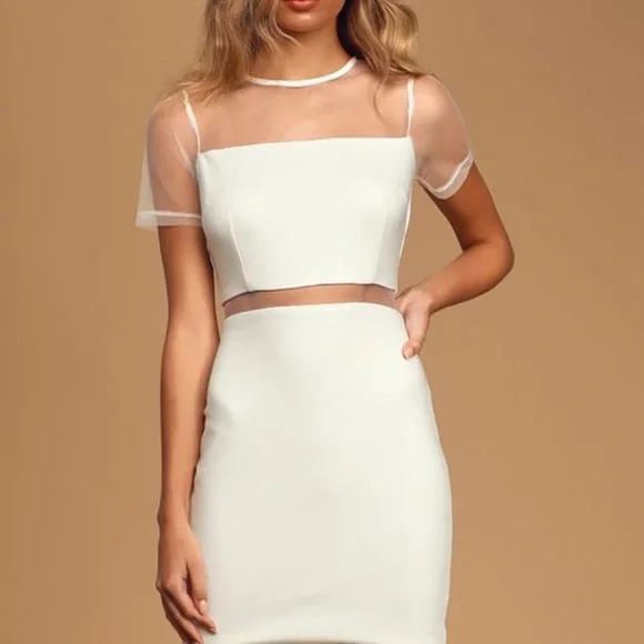 Lulu’s Way We Love White Mesh Short Sleeve Bodycon Dress Size M - Picture 1 of 5